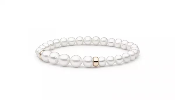 Modernes Perlenarmband weiß 14K Roségold plattiertem 925er Silber, 6-11 mm, 18 cm, Gaura Pearls, Estland